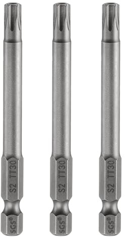 sourcing map 3 puntas de destornillador de cabeza Torx de seguridad TT30 de 75 mm de largo, vástago hexagonal magnético a prueba de manipulaciones, 6 puntos, punta de agujero de acero, herramientas