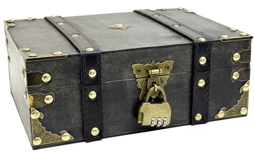 Orizizhic Vintage Schatztruhe Box, Holz Schatztruhe mit Schloss Aufbewahrung Klein Piraten Schatztruhe für Kindergeburtstag Schatzsuche Aufbewahrung und Dekoration 24 x 17 x 9.5cm