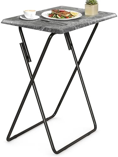FoldWise Elegant Marble Stone Effect Folding Side Table – Fully Assembled Small Foldable Coffee Table & TV Dinner Tray – Compact Table for Eating, Snack, Bedside & Sofa Use
