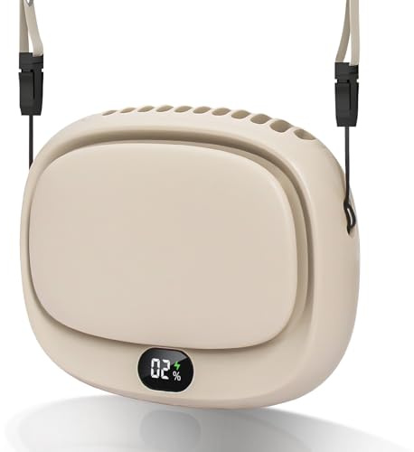 PiKaPiKaP Ventilatore Portatile Da Collo, Indossabile, A Batteria, Ricaricabile Tramite USB, A 5 Velocità, Mini Ventilatore Da Collo Portatile Per Donne, Campeggio E Attività all'aperto, Beige