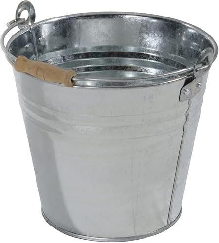 FERCASASHOP - Secchio in Zinco Rinforzato con Impugnatura in Legno, Capienza 8 lt, Secchio Contenitore Multiuso con Manico Legno