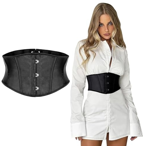 Marjoramy Underbystkorsett för kvinnor, spetsad geting med val, elastiskt korsettbälte för fin midja, steampunk-utklädningstillbehör för renässans, gotisk pirat, halloween, svart, M