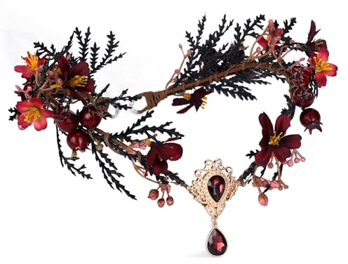 MOSTORY Gothic Blumenkrone für Halloween Frauen Cosplay Dunkle Elfe Floral Kopfschmuck für Renfaire Karneval Fotoshooting