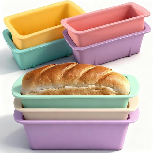 7 Pack Silicone Moulds Loaf Tin, 1Lb Loaf Pans 19.5 x 9.5 x 5.5 cm Bread Tins for Baking, Rectangle Baking Moulds, Air Fryer Cake Tin, Bread Making Accessories Non-Stick Quick Release Heat Resistant