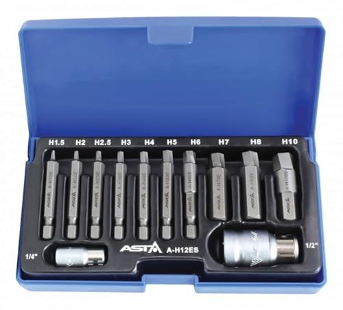ASTA Ausdreher Linksausdreher Satz 12tlg 1/2'' und 1/4'' für Innensechskant Hex Schrauben in Kunststoffbox
