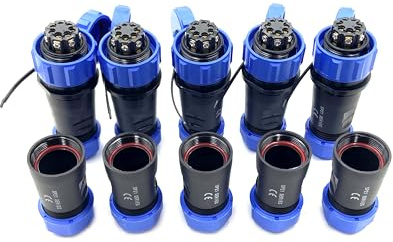 5 spine di collegamento SP21 a 7 poli, IP68, 7 pin, senza saldatura, connettore aeronautico impermeabile per lampade esterne, 500 V, 15 A (cavo 14 AWG, crimpatura a vite)
