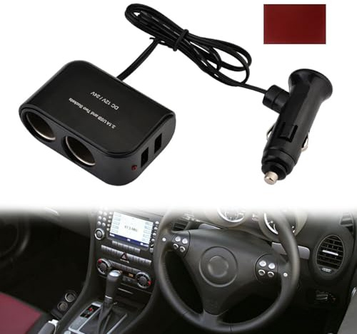 Car Cigarette Lighter Multi Socket, 2 Sockets Dual Cigarette Lighter Adapter, Twin Cigarettes Lighters Adapter with 2 USB Ports Fast Charging Multi Double Twin socket, Compatible with Car Camera Dash