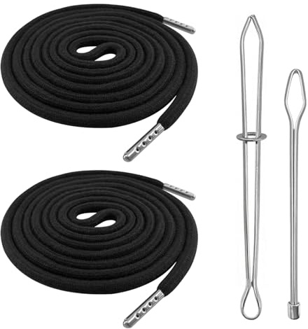 Kordel für Hoodie und Jogginghose – 140cm Ersatz-Kordel mit Durchziehnadel und Schnalle, 2 Stück BaumwolleKordel für Badehose, Hosenbund, Sweatshirt, Kordelzug für Jogginghose und Hoodie (Schwarz)