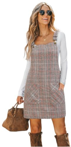 CUPSHE Gonna salopette da donna con scollo quadrato, bretelle, tasche, abito salopette in velluto a coste, abito casual, mini dress in velluto a coste, grigio scuro, M