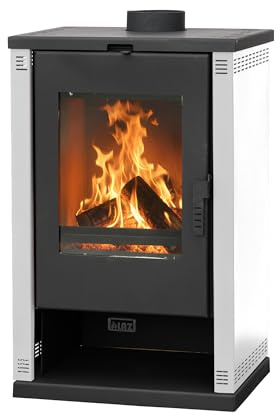 ALAZ Mouse K9-MAX Kaminofen Weiß, Holzofen 9 kW mit Schamott-Brennkammer, großem Sichtfenster und Holzfach, Scheitholzofen, Heizofen für Holz