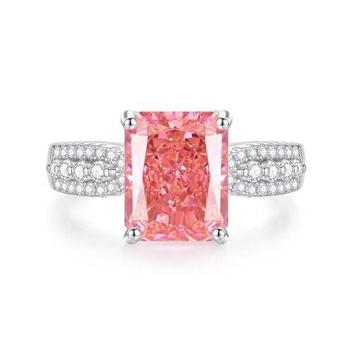 Whoiy Frauen Ring Weissgold 750, Hochzeits Ring Echt Gold 18k Ehering mit 4ct Kreierter Padparadscha Elegant Damenringe Größe 63 (20.1)