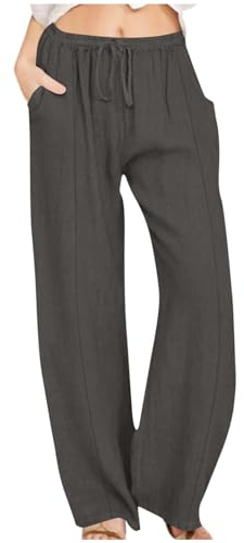 Linen Trousers Womens Wide Leg Spring Summer Casual Trouser 2026 Fashion Cotton Pants Loose Fit Elasticated Waist Drawstring Lounge Pants with Pockets