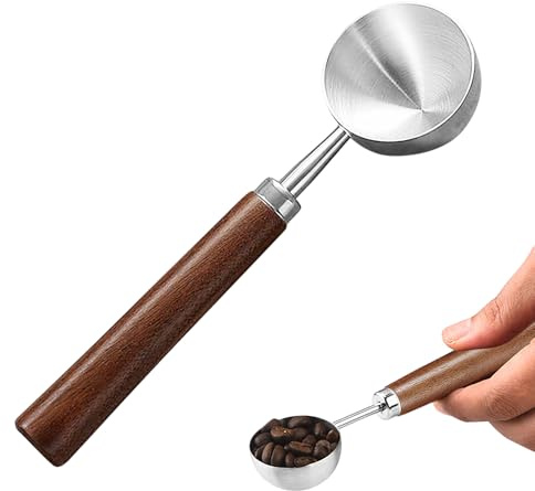Kaffeelöffel Edelstahl Portionierer - Retro Dosierlöffel mit Schwarznuss-Griff für Kaffeebohnen, Gemahlenen Kaffee und Tee - Messlöffel 15 gramm für Espresso & Filterkaffee