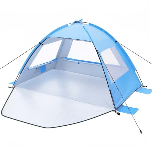 CIXMUS Tenda da Spiaggia e Campeggio, Tenda da Sole UV50+ Pieghevole e Impermeabile, Portatile con Massima Ventilazione e Finestre a Rete, Rifugio Stabile per Bambini e Famiglia