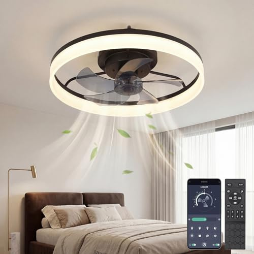 XEMQENER 50CM Ceiling Fans with Lights and Remote, Quiet LED Fan Lights with 6 Speeds & Timing, 2700K-6500K Smart Modern Fan Lamp for Bedroom Living Room Dining Room(Black)