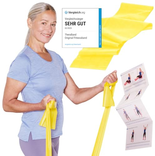 TheraBand 2,50m im PE Beutel mit Anleitung | Fitnessband | Gymnastikband | Stretchband für Ganzkörpertraining | Widerstandsband | Training Bands für Zuhause |100% Naturlatex