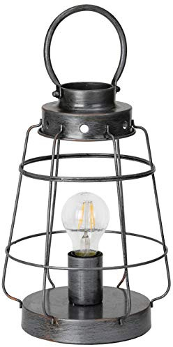 BRUBAKER Tischleuchte Vintage - 31 cm Höhe (41 cm mit Griff) - Metall Silber Grau - 1-flammig