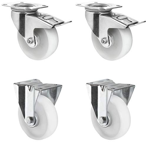CASCOO SETTBFB100P0P0R1W Rollensatz 2 Lenkrollen mit Feststeller, 2 Bockrollen, Polypropylen, Durchmesser 100 mm, Transportrollen, Kunststoff, Traglast 300 kg (4-er Pack)