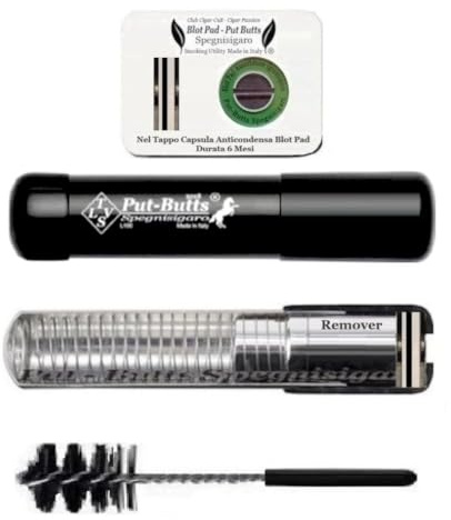 Put-Butts Spegnisigaro Made in Italy Mod. L 100 REMOVER Capsula Blot Pad 6 Mesi - Meccanismo Estraibile, Tappo Telescopico con Visore Capsula - Portasigaro, Toscani e Simili, Humidor - Colore Nero