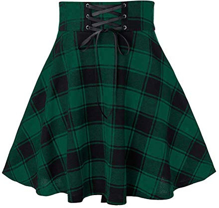 IDEALSANXUN Green Plaid Skirts for Women Plus Size A Line High Waisted Pleated Mini Skirt Y2K Clothes Clothing (Medium, Plaid Green)