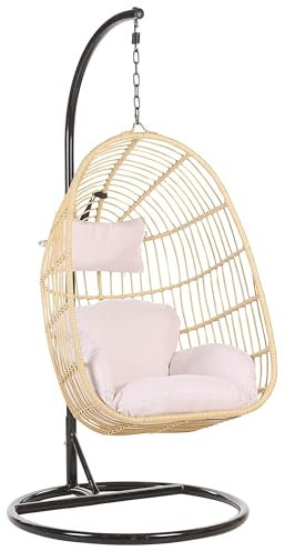 Moderner Hängekorbsessel Rattan mit schwarzem Gestell inkl. Kissen Beige Casoli