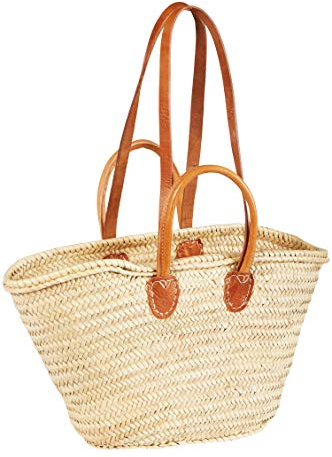 ORIGINAL Ibiza Tasche Korbtasche Strandtasche Cesta 50cm groß | Marokkanische Palmblatt Einkaufskorb Einkaufstasche geflochten XXL | Natur Shopper Umhängetasche Strohtasche für Damen und Herren