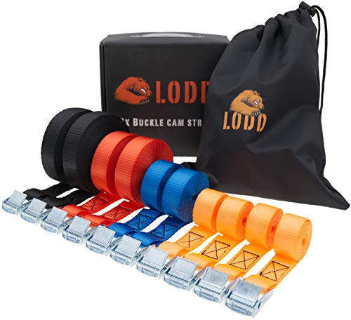 LODD - 10 cinghie per bagagli da 1 m a 6 m - Resistenza 250 kg - 4 misure e colori per il trasporto e l'ancoraggio dei bagagli - Viaggio, Trasloco, Campeggio, Bicicletta - Borsa portaoggetti inclusa