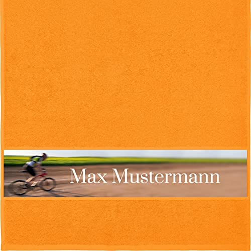 Manutextur Handtuch mit Namen - personalisiert - Motiv Radsport 3 - viele Farben & Motive - Dusch-Handtuch - orange - Größe 50x100 cm - persönliches Geschenk mit Wunsch-Motiv und Wunsch-Name