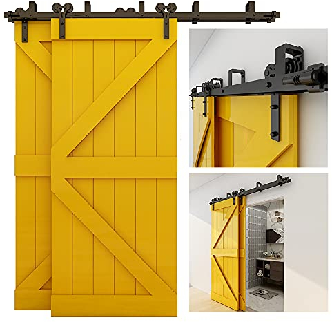 CCJH 6.6FT/200cm Bypass Schiebetürbeschlag Set Laufschienen für Bypass Schiebetürsystem komplettset Y-förm rollen aufhänger rustikal Kit