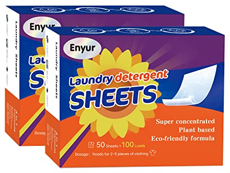 Enyur Laundry Detergent Sheets For Home Use- 200 Loads Plant Fomula For Sensitive Skin - Eco-Friendly Hypoallergenic Friendly Laundry Detergent Strips (2 pack)