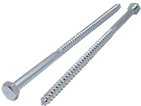 Marcopol (2 Stück) DIN 571 Verzinkter Stahl Sechskant Holzschrauben M12 x 300 mm, Sechskantschraube, Schlüsselbolzen, Sechskant, Schienenschrauben (2, mm), silber