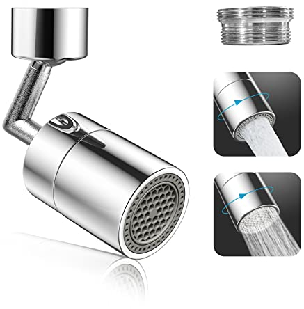 QEIHITYO Aeratore Rubinetto,Può Essere Ruotato di 720 Gradi Rompigetto Rubinetto Cucina,2 Modelli di Flusso Dell'acqua,4 Strati di Filtraggio a Rete Aeratore Rubinetto Cucina, Argento
