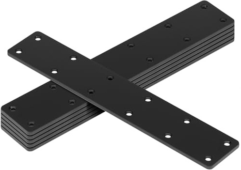 MOUNTAIN_ARK 6 Pack 11 x 2 Black Flat Mending Plate, Long Metal Steel Straight Bracket Repair Fixing Joint Connector for Wood Furniture, 11 Gauge, Braces & Joist Hangers