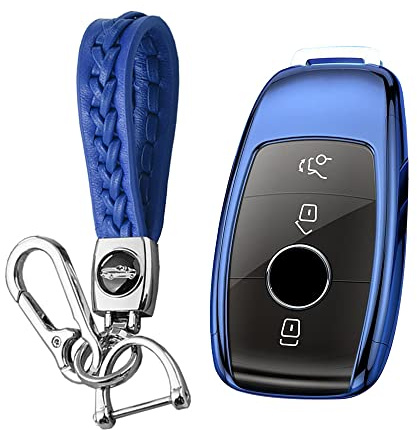 KUNIO Autoschlüssel Hülle Passt für Mercedes Benz A C E S G Klasse GLC CLE CLA W177 W205 W213 W222 S63 AMG Schlüsselhülle TPU Schlüsselanhänger Schlüsselcover Schlüsselbund A Blau