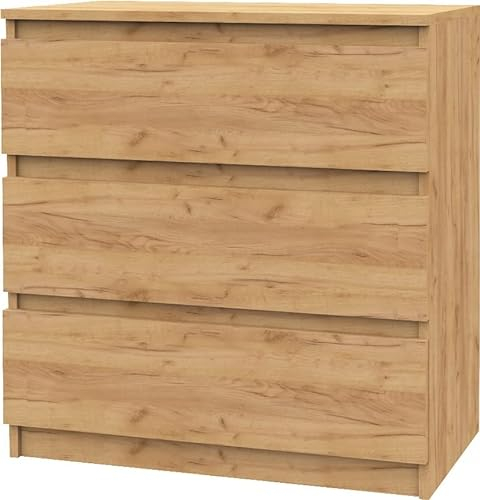 VBChome Kommode mit 3 Schubladen Eiche 80 x 39 x 81 cm Grifflose Schubladenkommode Holz Mehrzweckschrank Mehrzweckschrank für Flur Schlafzimmer Wohnzimmer Kinderzimmer Einfache Montage