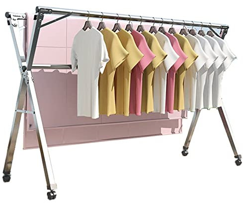 AZHANGYB Tendedero De Ropa MóVil, Perchero Burro Plegable con Rueda, Tendedero Piso Polo Doble Cubierta Secado Rack, Tendales De Ropa Plegable Grande (B 2.4m)