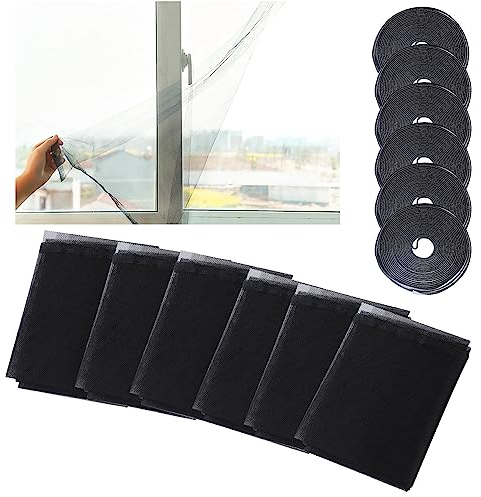 Taicols 6 Stück Moskitonetze für Fenster, 130cm x 150cm Fliegennetz Insektenschutz Netz mit 6 Rollen Selbstklebeband, Fliegengitter für Fenster Sommer Insektenschutz Fliegennetz Fenster (Schwarz)