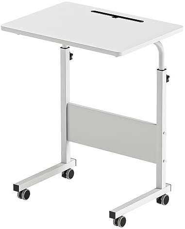 sogesfurniture höhenverstellbar Laptoptisch Computertisch mit Tablet Steckplatz, 60 * 40cm PC Tisch Sofatisch Pflegetisch Beistelltisch mit Rollen, Weiß