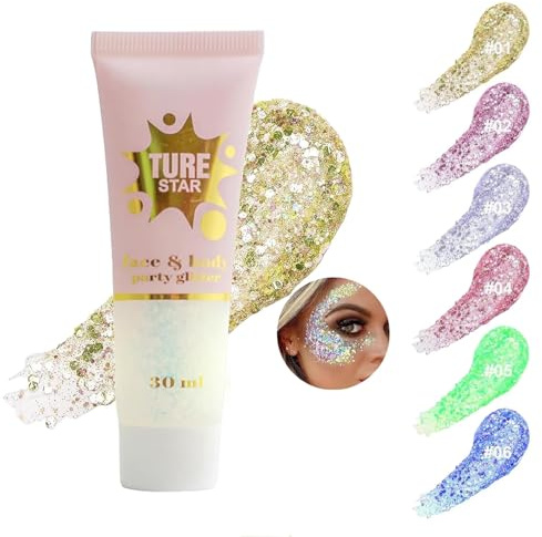 Glitter Gel,Glitter Makeup,Glitzer Gesicht,Long-Lasting Liquid Lidschatten Body Lotion,für Gesicht Haare Lippen Nägel Make Up Kosmetik