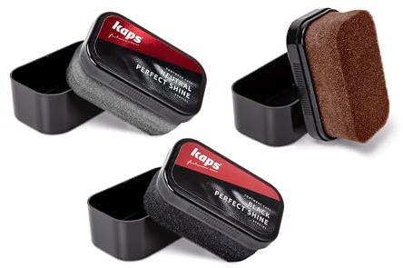 Kaps Set Lucido Perfetto Spugna Lucido Nero, Marrone e Neutro per Scaper, Stivali, Borse, e Altro in Pelle; Per Tutti i Colori di Scapre - Lucido per Scarpe e Pelletteria Universale
