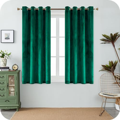 GIRASOLE HOME Coppia Tende Adelaide Morbide Oscuranti Termiche in Velluto 2 Pannelli da 140x150cm con Occhielli, Verde