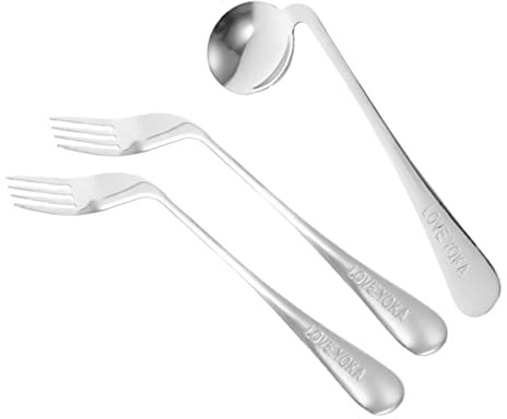 Mobestech Utensilios De Alimentación Ergonómicos De Acero Inoxidable Cuchara Angular y Tenedores Curvados Para Personas Mayores y Discapacitadas Ligero Para Mejorar La Comodidad Al Comer
