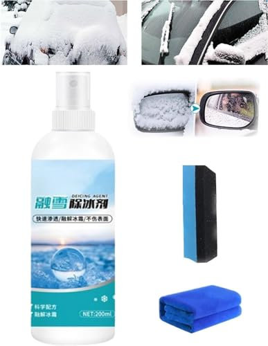 Agente antigelo e antigelo per vetri auto, spray antigelo per parabrezza, spray per sbrinamento e sbrinamento, spray per sciogliere rapidamente il ghiaccio e rimuovere neve ghiaccio e gelo (1 pezzo)