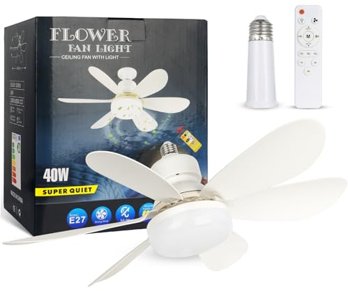 We Charger Socket Fan Light, 20.5IN Light Bulb Fan with Remote Dimmable, Screw in Fan and Light Combo for Garage Kitchen Bedroom Balcony Living Tools Store Laundry Room