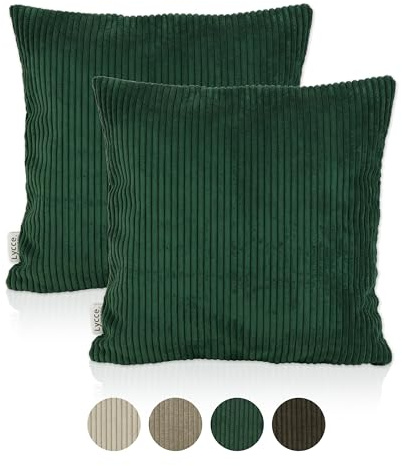 Lycce 2er Set Kissenbezüge, Cordstoff (50 x 50 cm) Grün