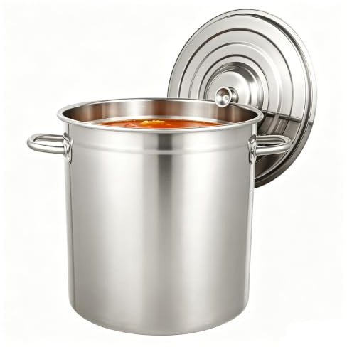BAOCHADA 35L Edelstahl Kochtopf Großer Kapazität Suppentopf, Kochtopf für Suppen Edelstahltopf mit Deckel, Campingkochtopf 201 Edelstahl Suppentopf für Eintopf & Braten, Silber