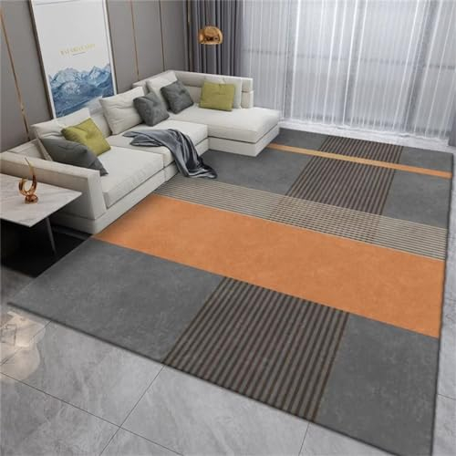 RUGMRZ Deko Wohnzimmer Flickenteppich Waschbar Orange-Grauer rechteckiger Sofateppich mit geometrischem Design, pflegeleicht Tisch 160X230CM