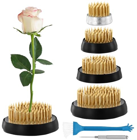 QWORK® 4 Stück Blumenigel, Blumensteckigel, Runder Blumenhalter aus Kupfer mit Edelstahlbasis, für Floristen, Büros und Teestuben