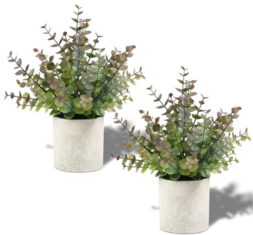 Coferset 2 Pack Small Fake Plants Eucalyptus Potted,Purple