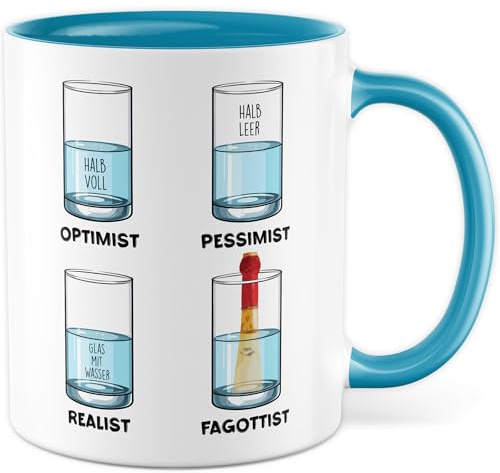 Fagottist Tasse mit Spruch - Geschenk Optimist, Halb Voll Fagottist - Kaffeetasse aus Keramik 330ml - Fagott Fagottistin Orchester Musik Instrument Kaffee-Becher Witztasse Hobby